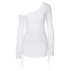 Ruched lace-up sheer mini dress, back view