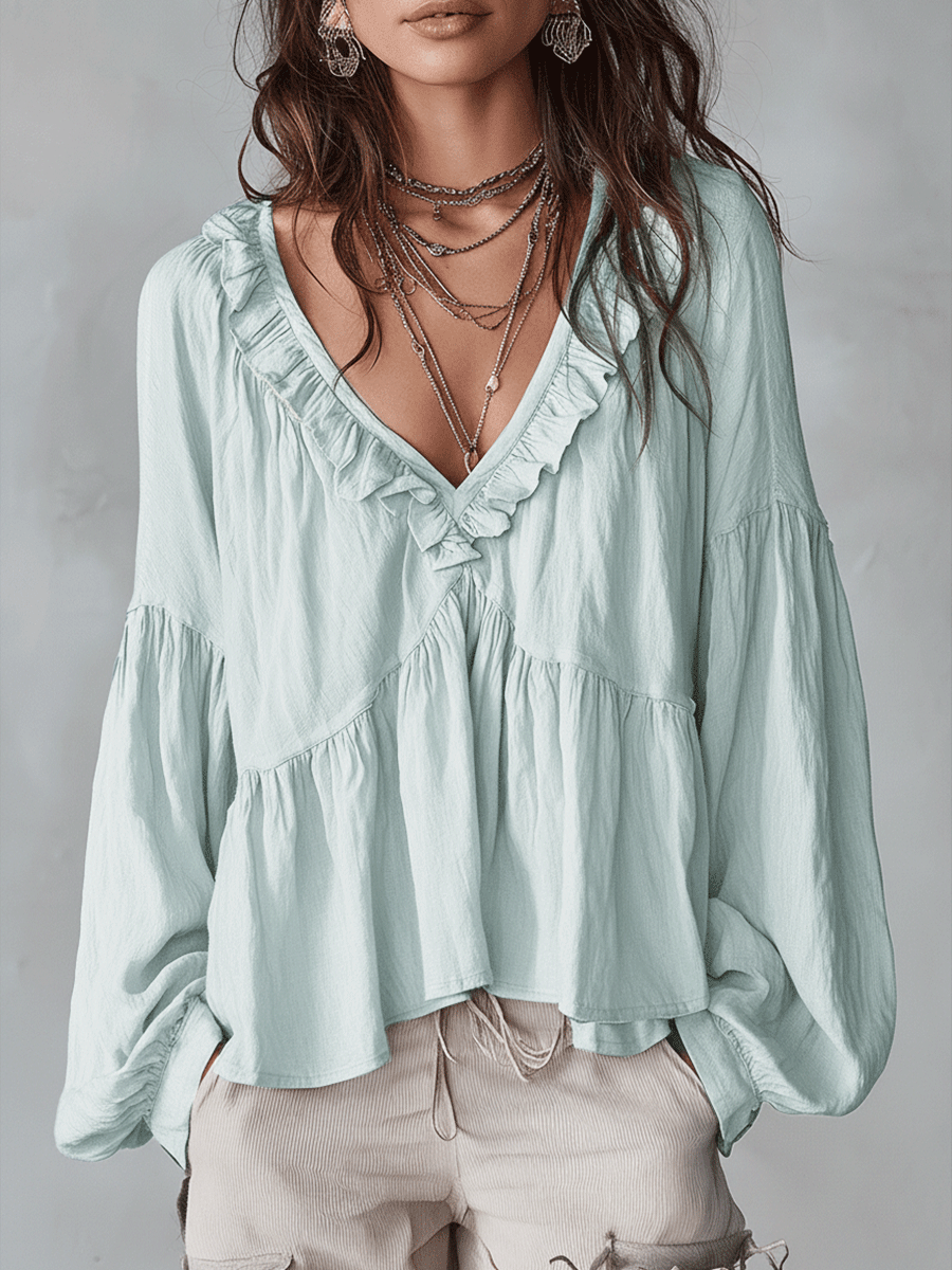 Ruffle blouse in light green