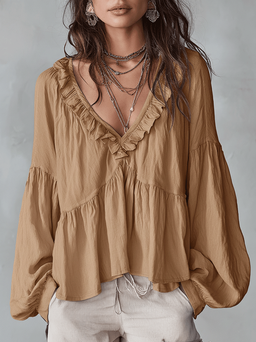Ruffle blouse in khaki