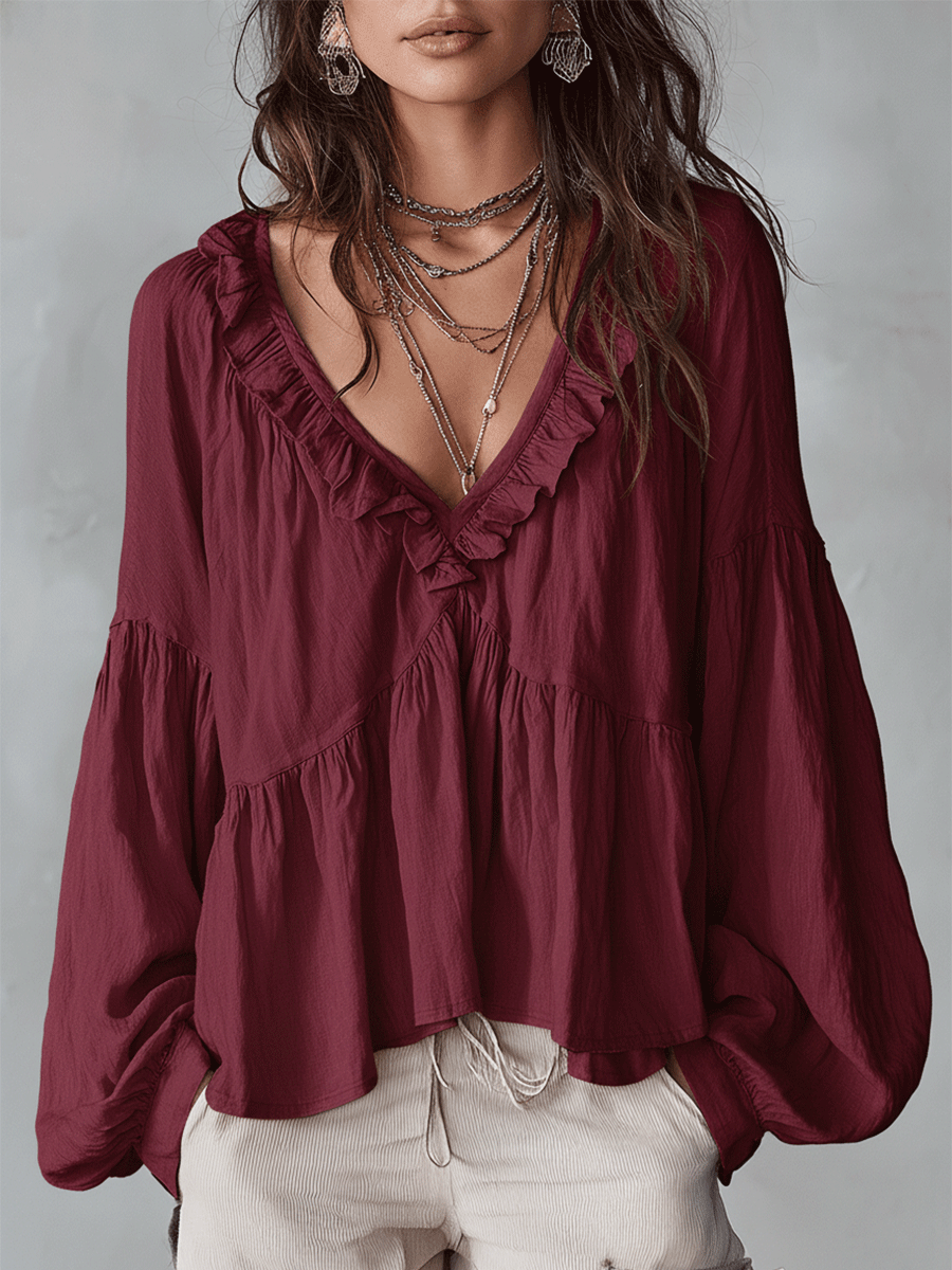 Ruffle blouse in red