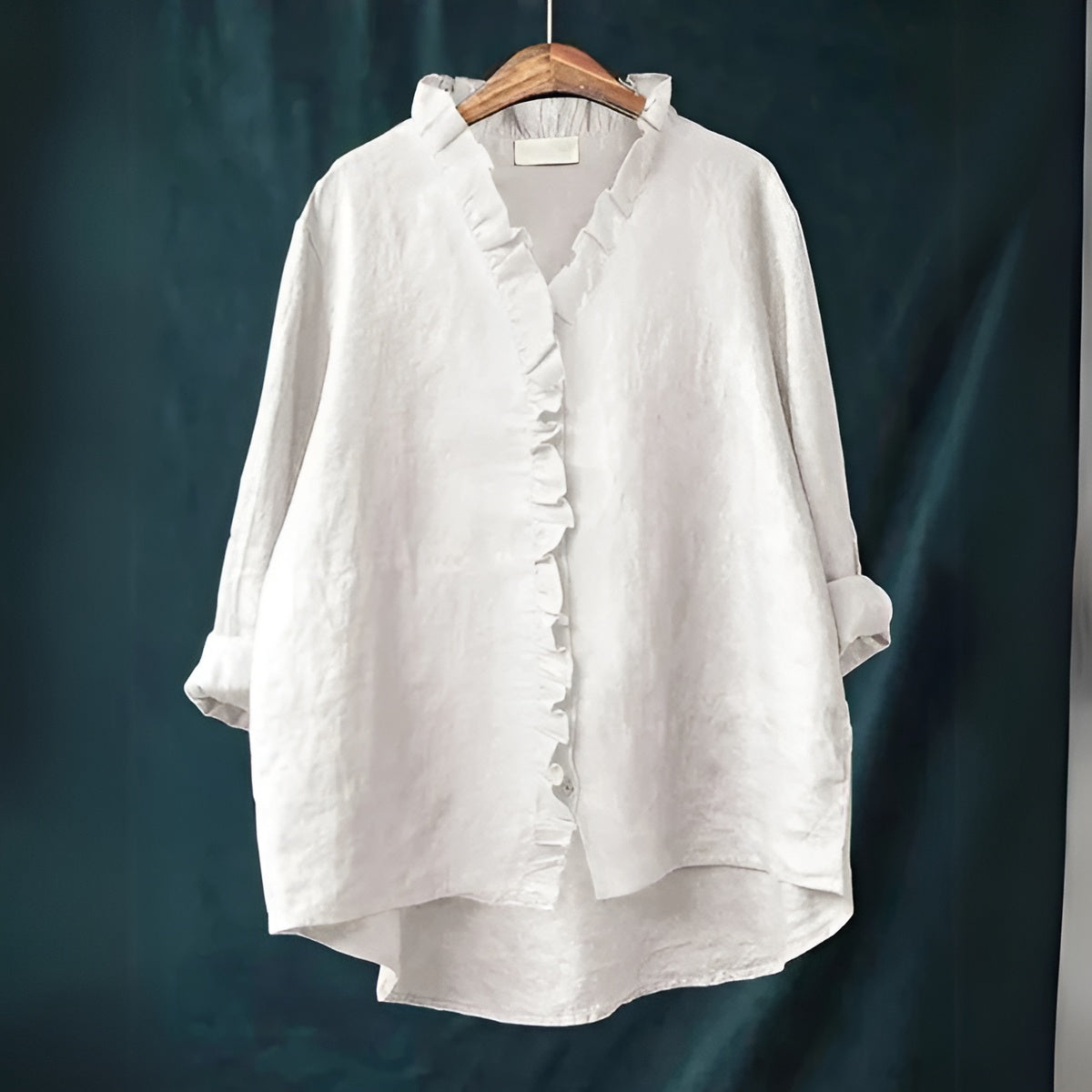 White ruffled collar long sleeve blouse