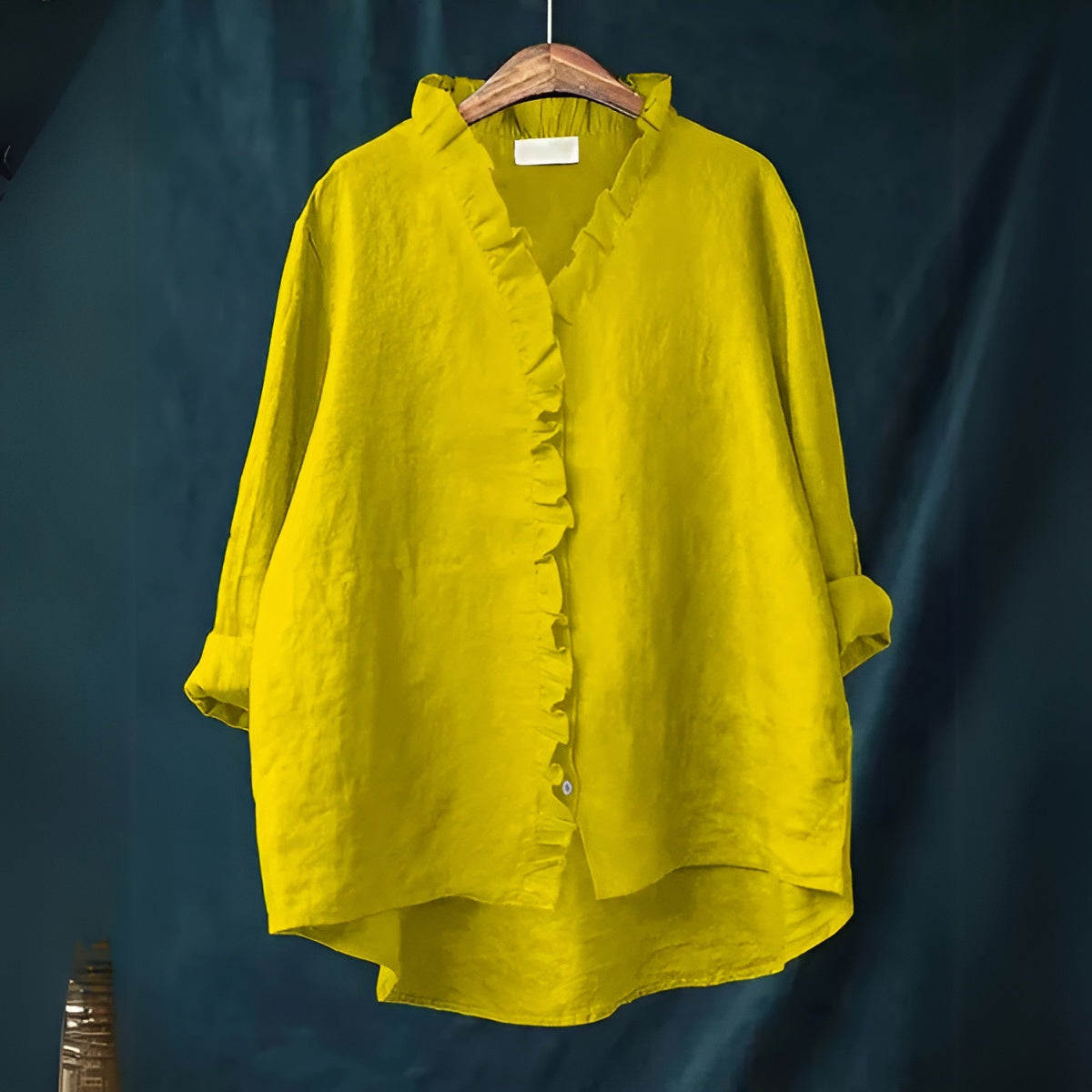 Yellow ruffled collar long sleeve blouse