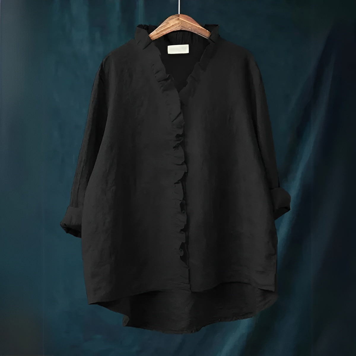 Black ruffled collar long sleeve blouse