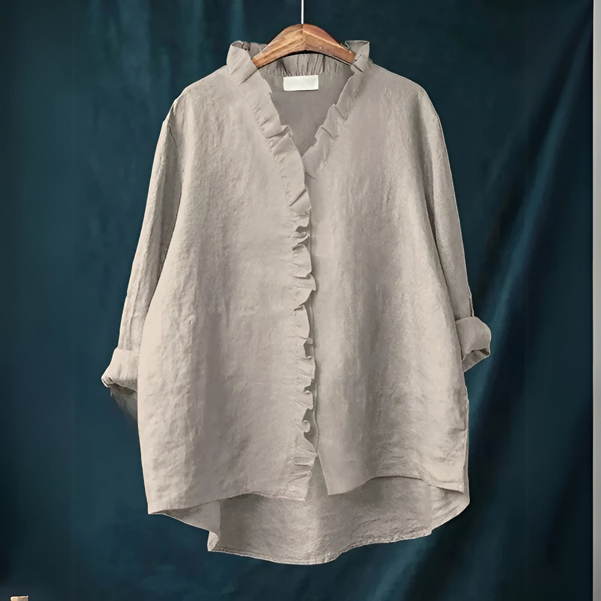 Gray ruffled collar long sleeve blouse