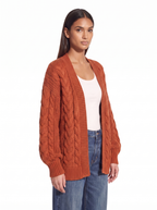 Cable knit cardigan oversized fit, three-quarter view