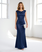 Satin mermaid gown with cowl neckline