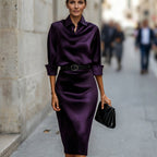 Satin midi dress, skirt and hem detail