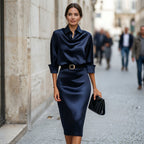 Satin midi dress, back view