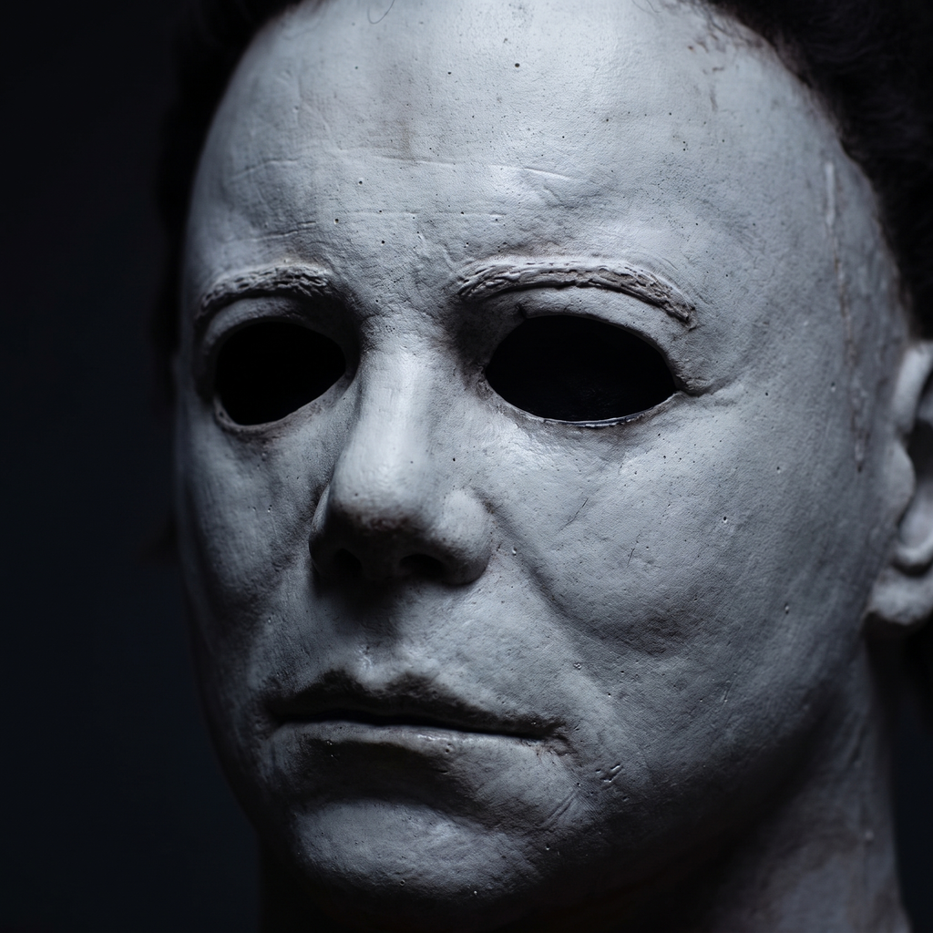 Close up of the latex horror mask face texture and features