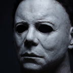 Close up of the latex horror mask face texture and features