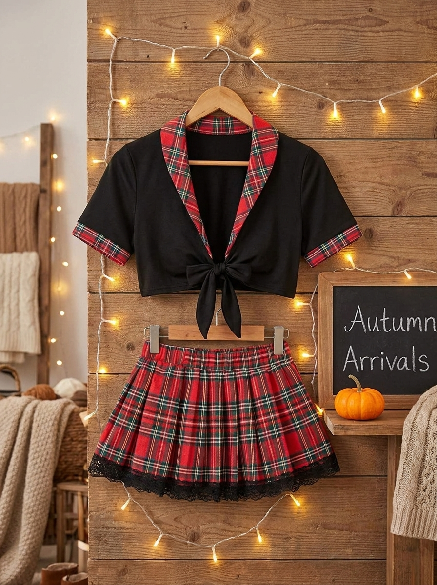 Schoolgirl cosplay costume set on a boutique hanger