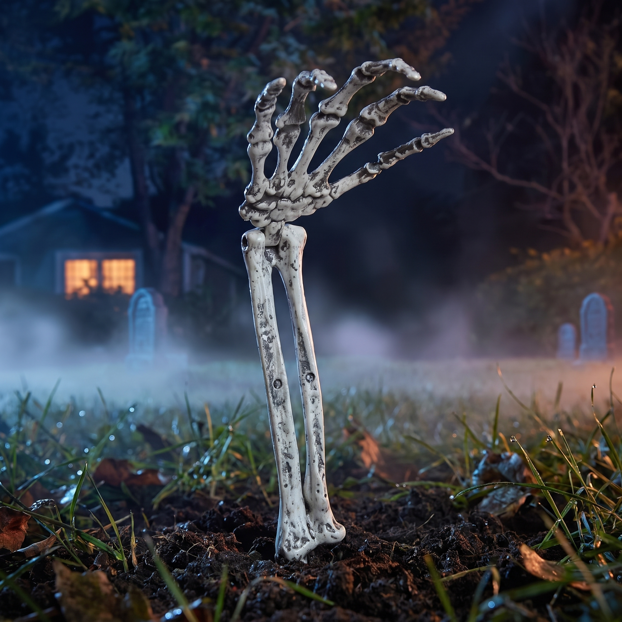 Close-up of the moulded bone detail on a skeleton hand prop