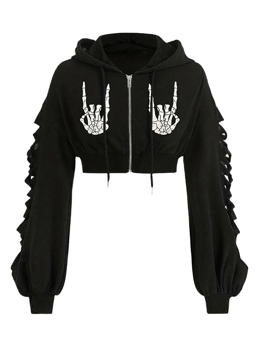 Skeleton hooded zip cardigan on a white background