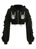 Skeleton hooded zip cardigan on a white background