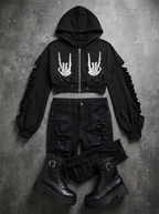 Skeleton hooded zip cardigan styled flat lay