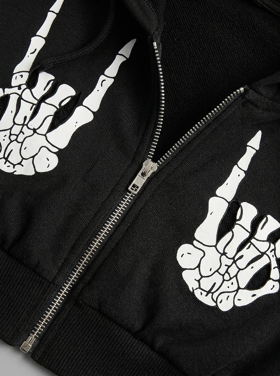 Skeleton cut out and zipper detail