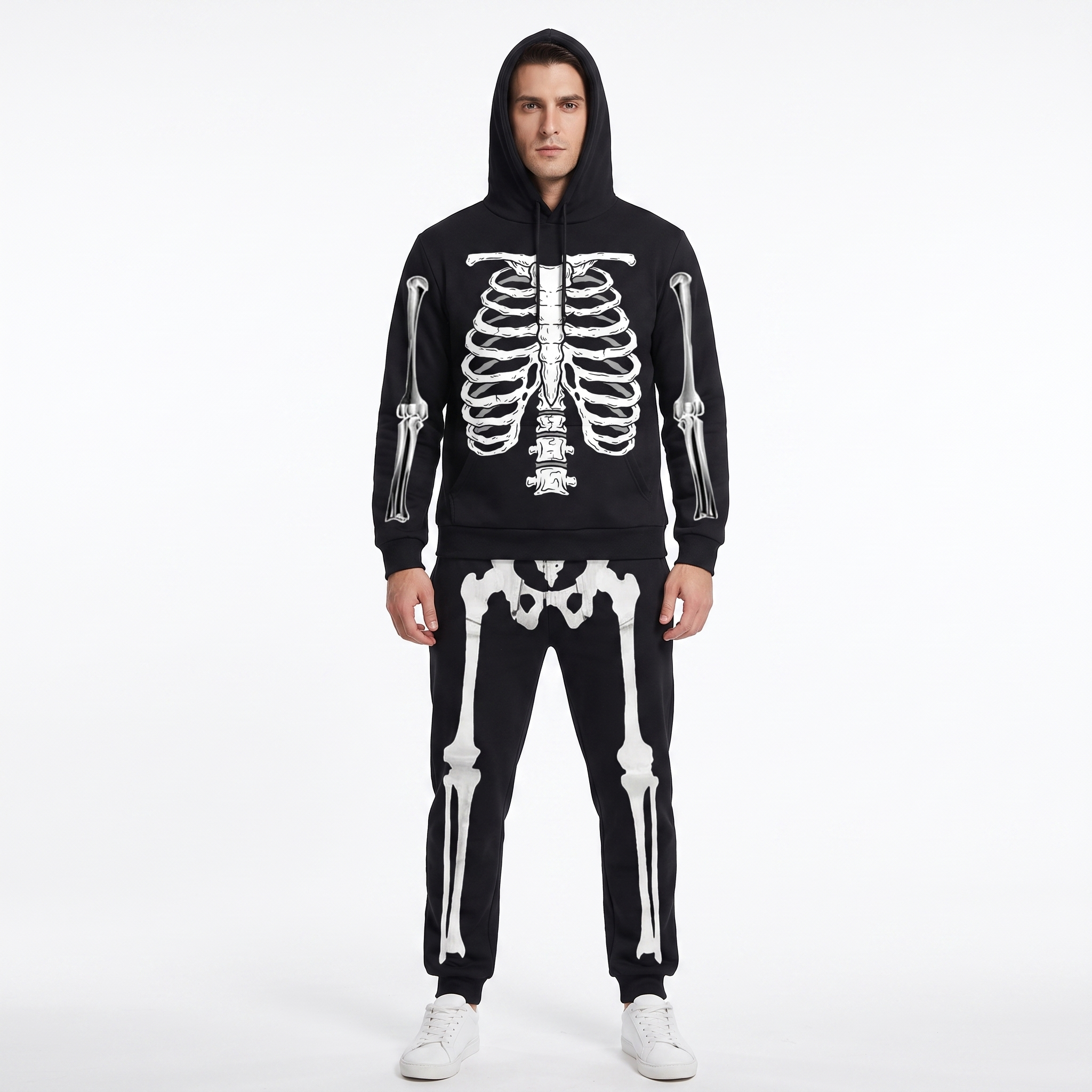 Black skeleton print hoodie and joggers set