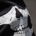 Close-up of the ghost skull print detail on the balaclava