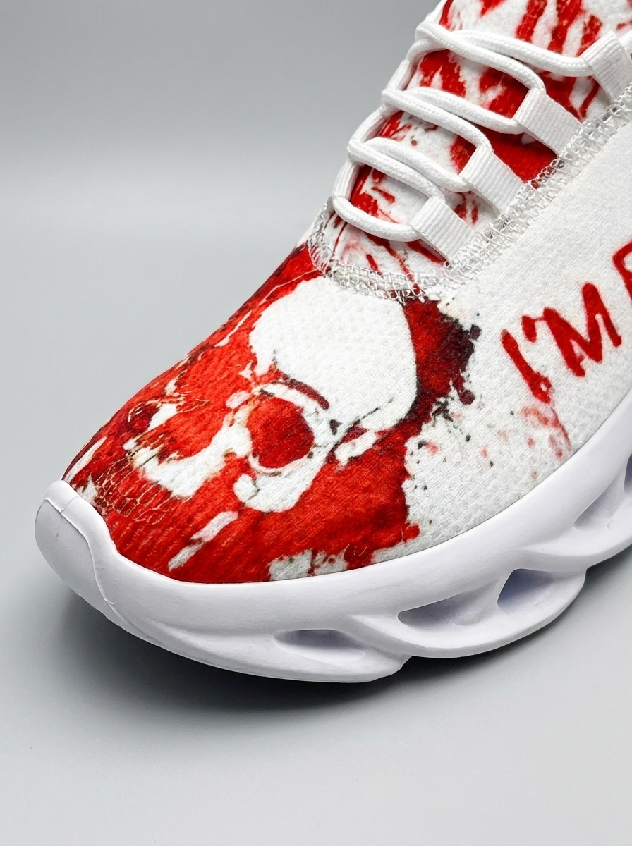 Close up of the skull graphic and sole
