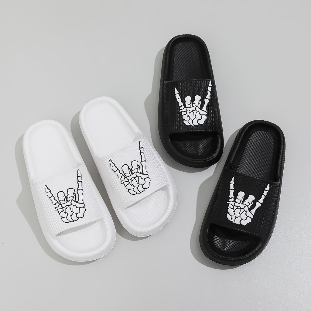 Skull hand pattern open toe EVA slide sandals