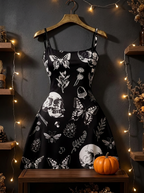 Skull print cami slip dress on a hanger