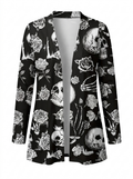 Skull print open front cardigan on a white background