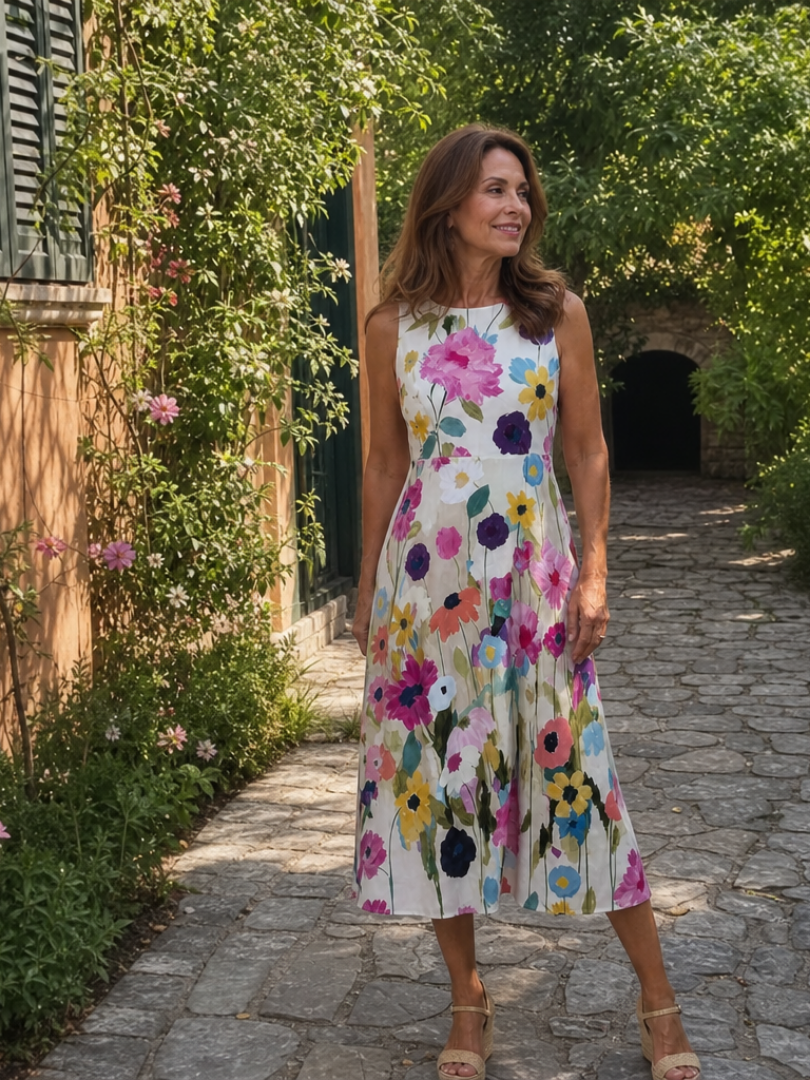 Full length view of the floral midi dress