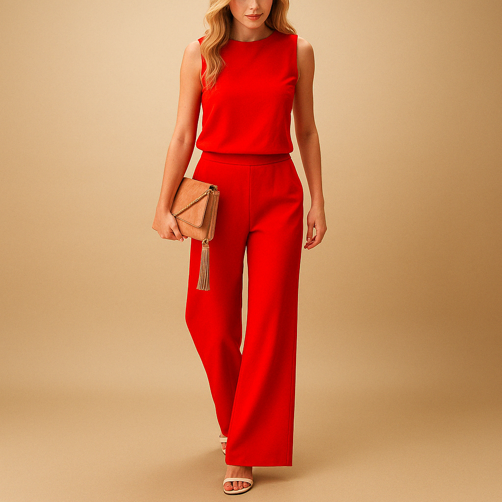 Sleeveless wide-leg jumpsuit in red, front view