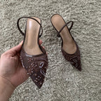 Pointed toe slingback pump, back view
