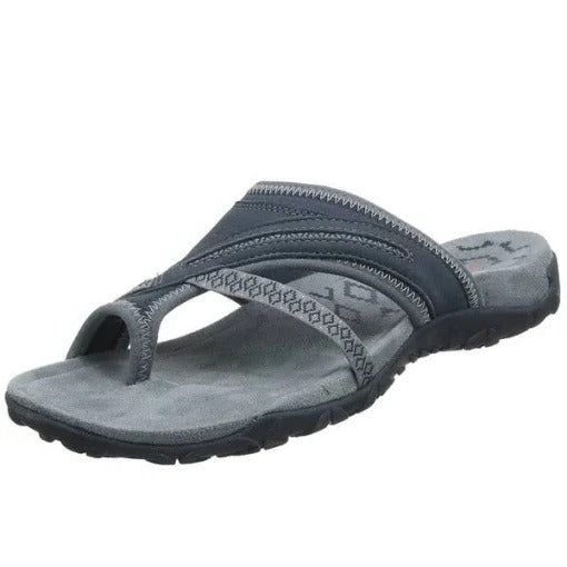 Slip-on sandals with cushioned footbed in gray