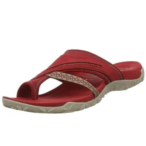 Slip-on sandals with cushioned footbed in red