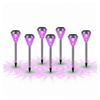 Purple LED diamond solar pathway stake lights on a plain white background