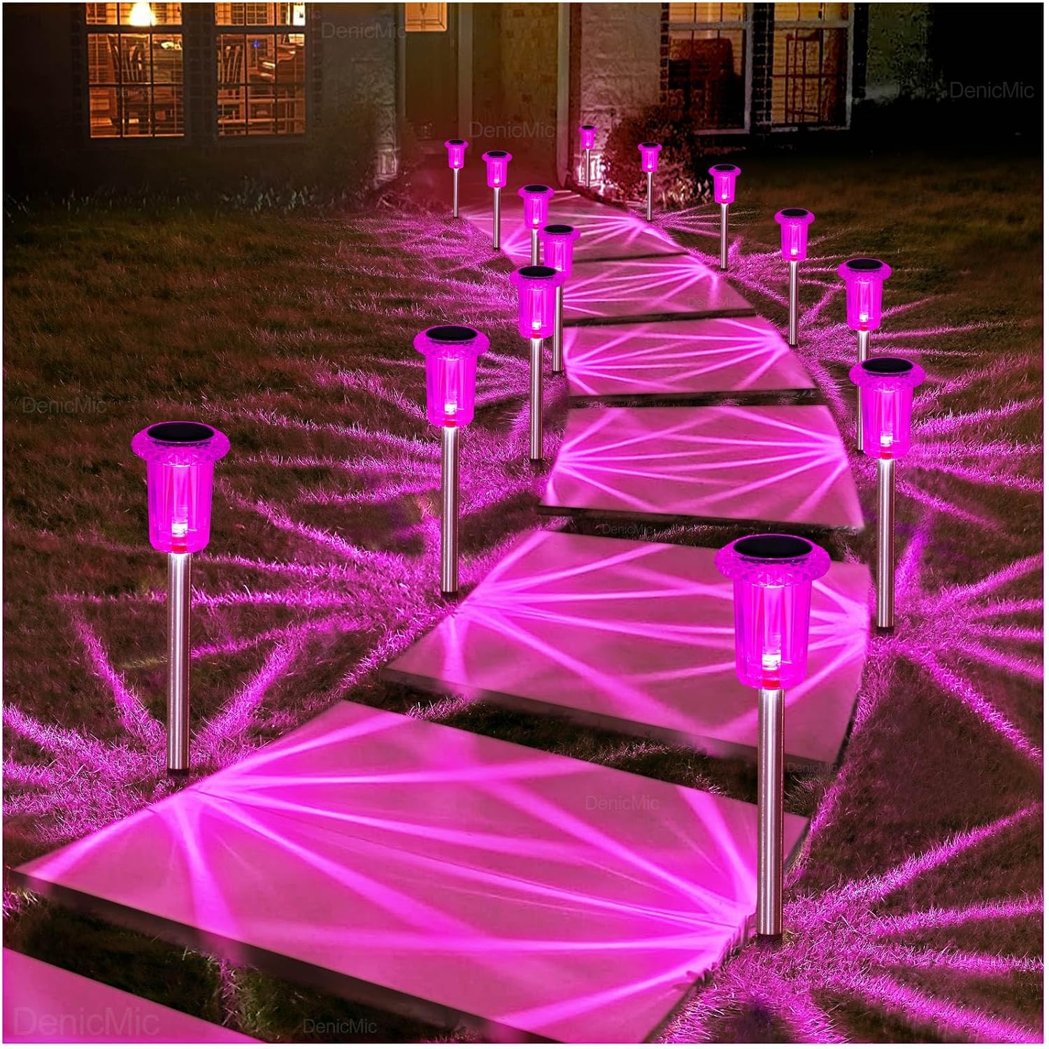 Pink 10 pack of LED diamond solar stake lights