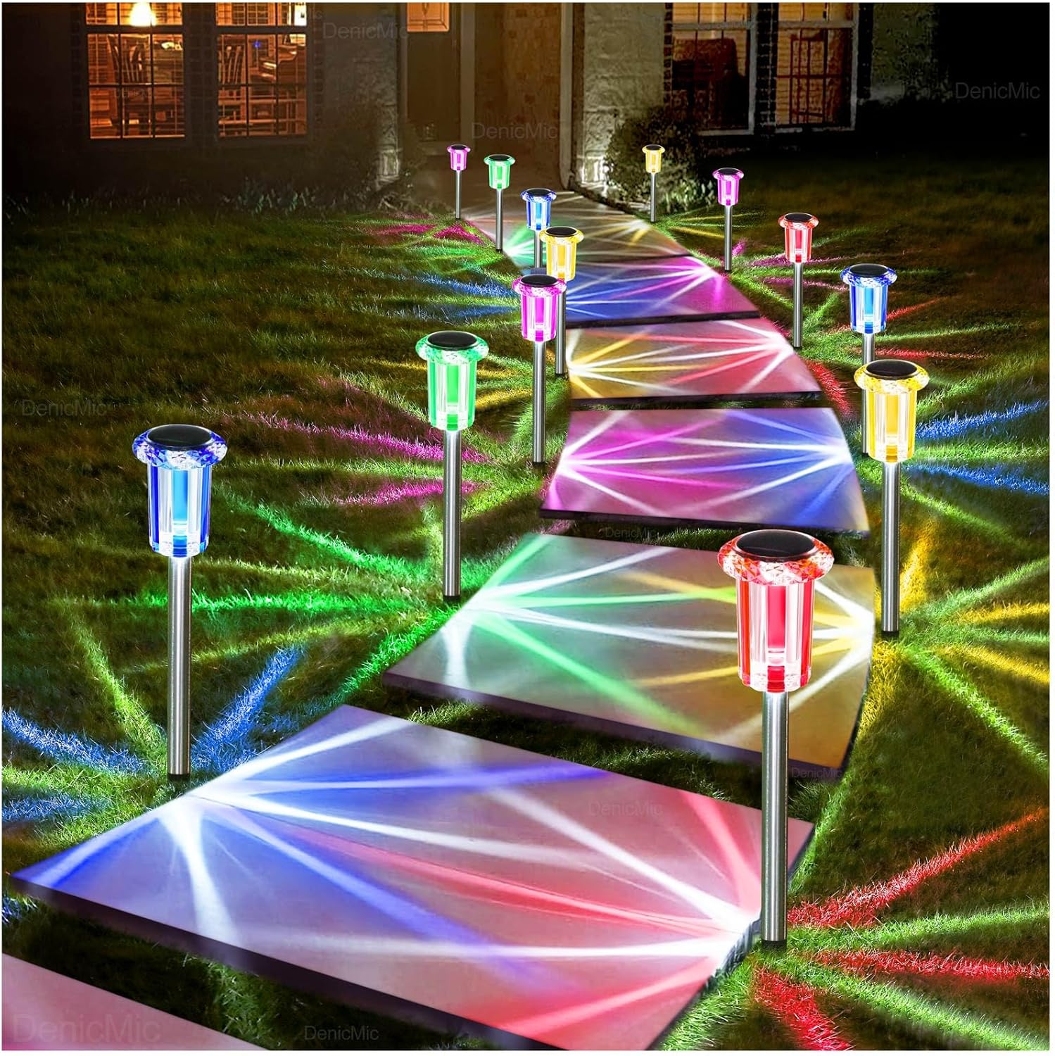 Multicolor 10 pack of LED diamond solar stake lights