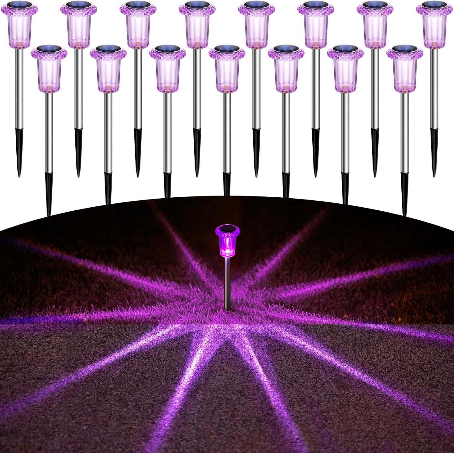 Purple 15 pack of LED diamond solar stake lights