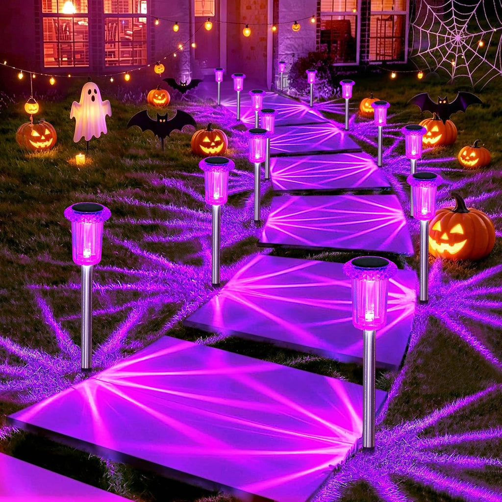 Purple 10 pack of LED diamond solar stake lights
