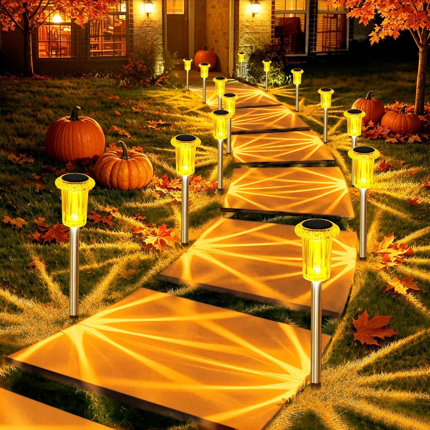 Orange 10 pack of LED diamond solar stake lights