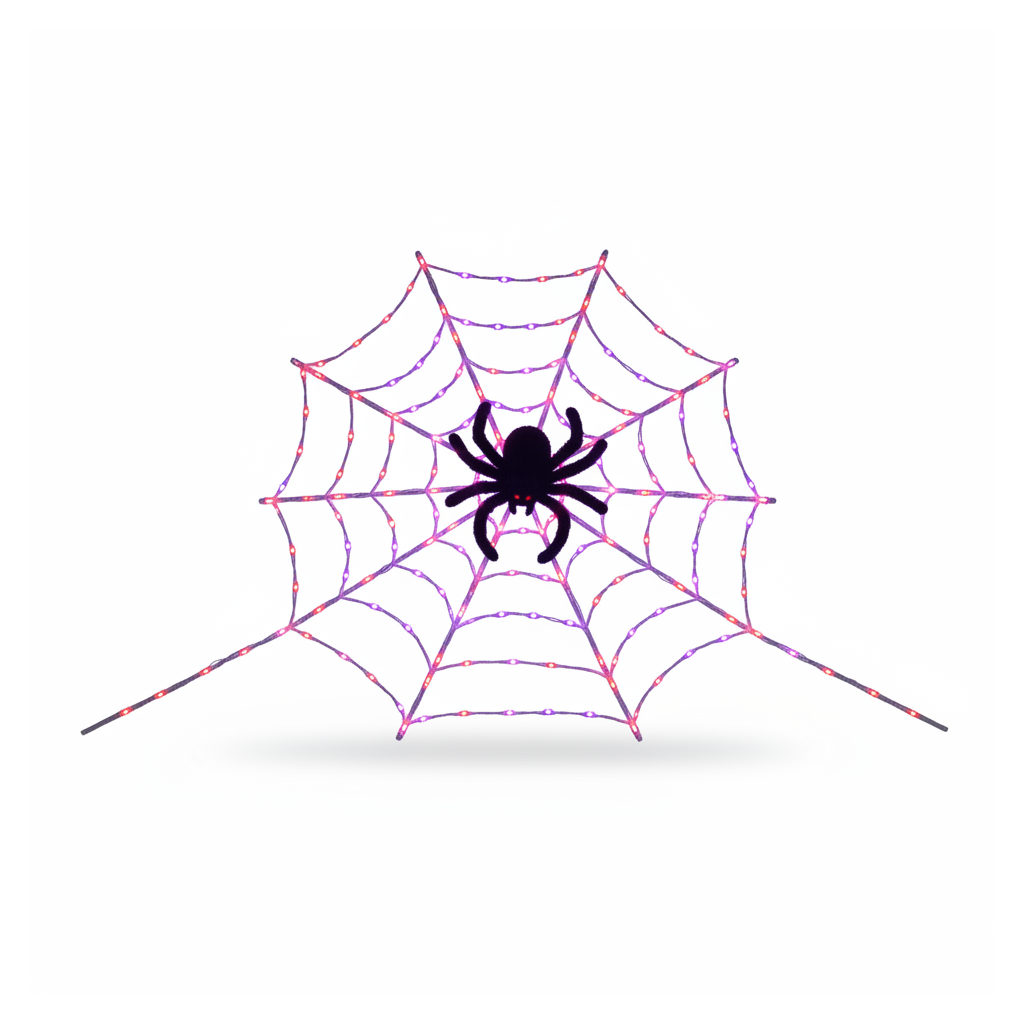 23 ft Halloween spider web lights with 290 purple LEDs on a white background
