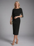 Black split sleeve midi dress, front view