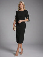Black split sleeve midi dress, front view
