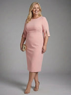 Pink split sleeve midi dress, second view