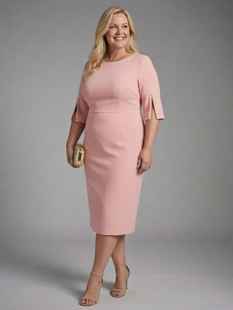 Pink split sleeve midi dress, second view