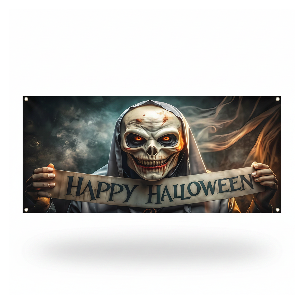 Spooky Halloween door banner on a white background