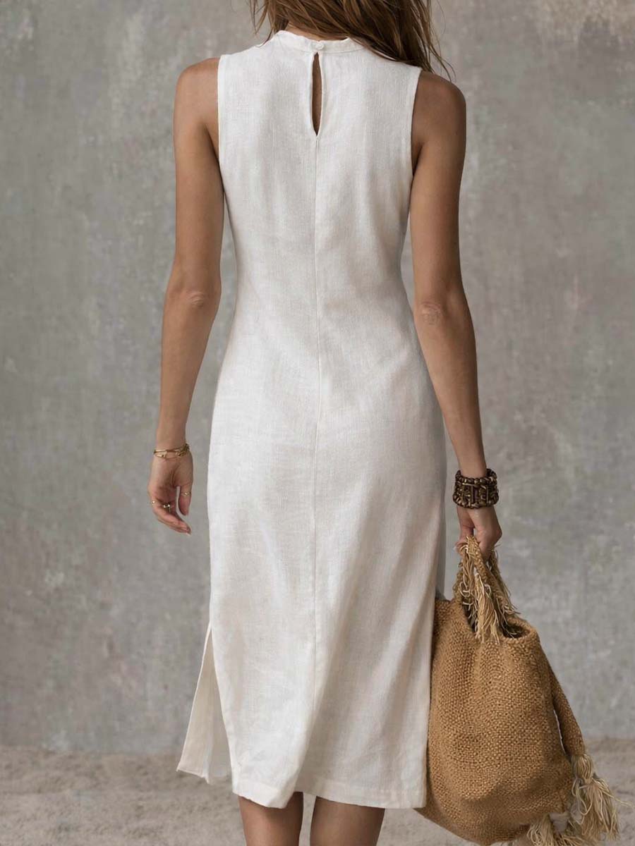 White stand collar midi dress, second view