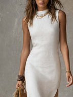White midi dress split hem detail