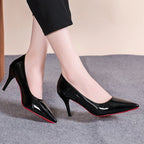 Pointed toe stiletto pump, angled view