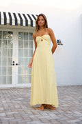 Strapless cotton maxi dress with twist front bodice and side slit