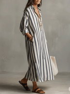 Striped maxi dress showing the flowing relaxed silhouette