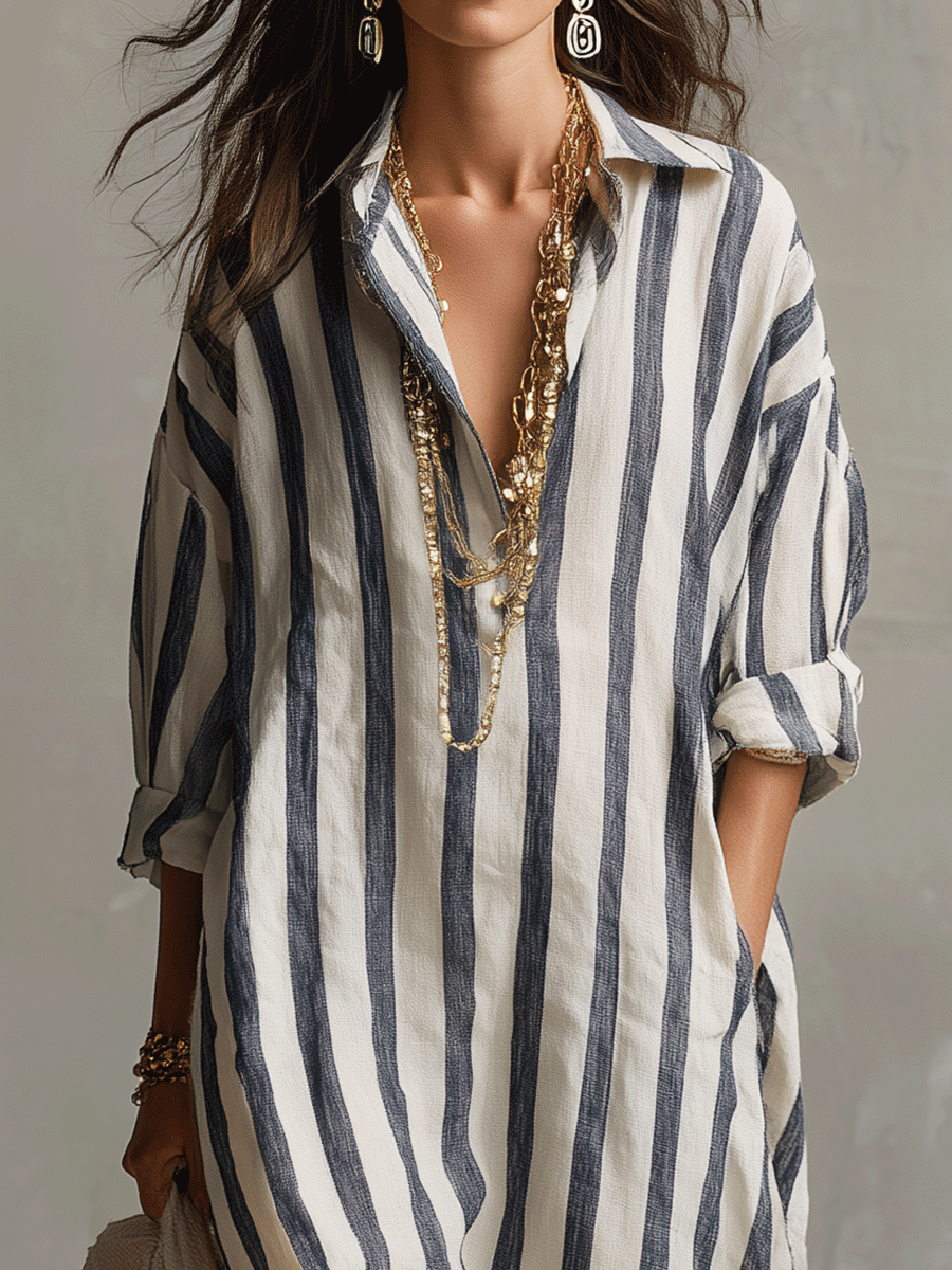 Striped maxi dress, full length view