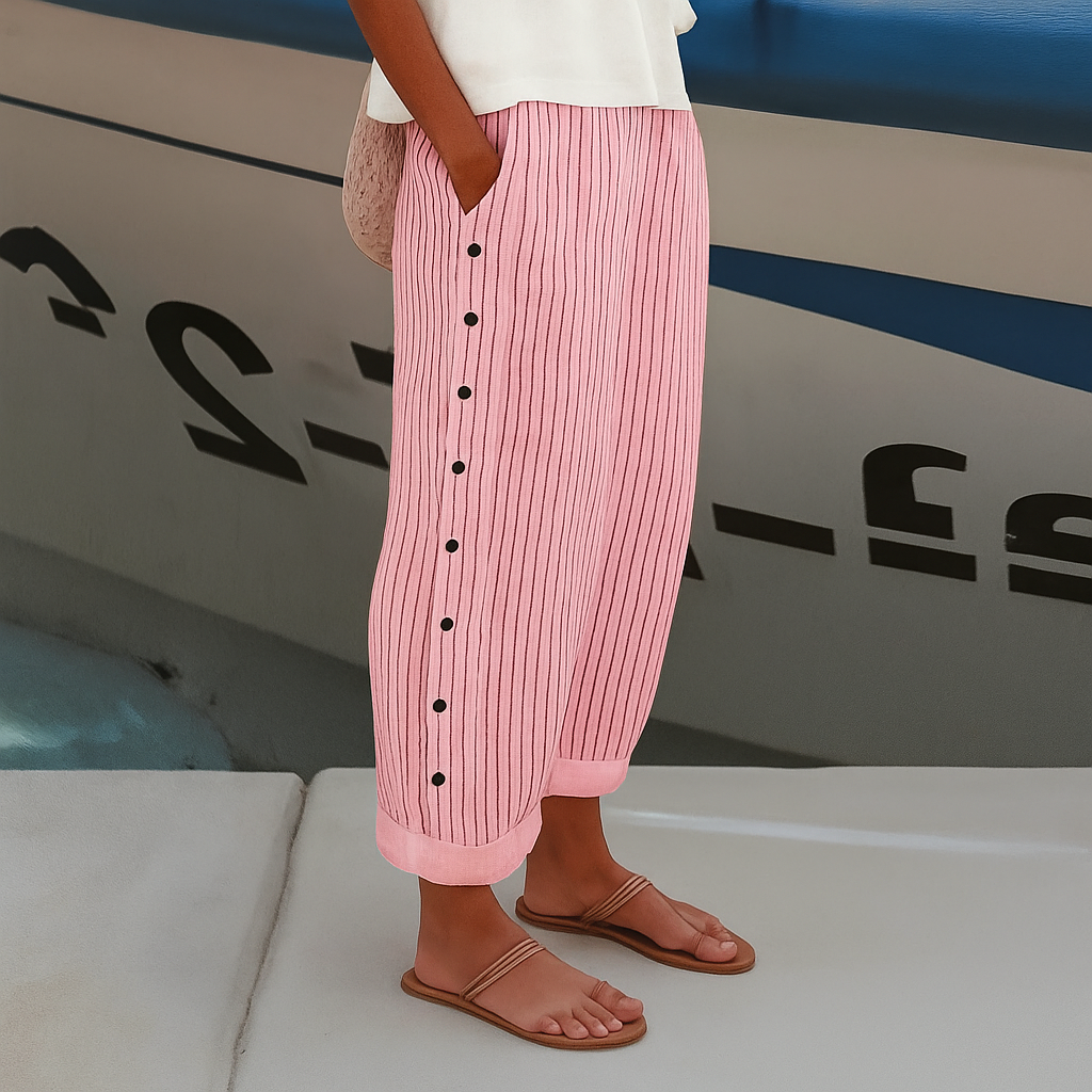 Striped tapered ankle pants in pink